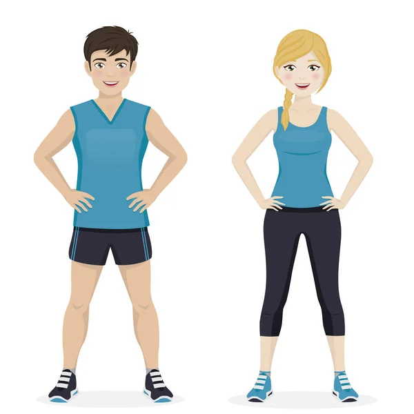 Hombre y mujer practicando deporte — Vector de stock