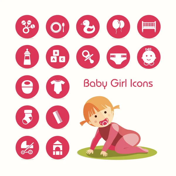 Menina bebê e ícones conjunto —  Vetores de Stock