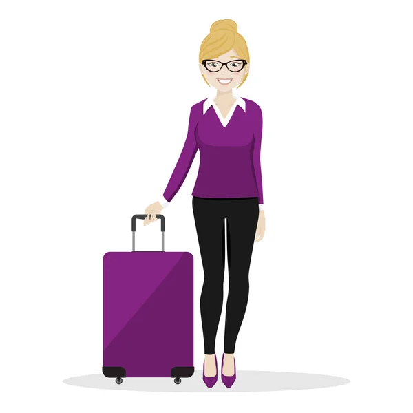 Executive female walking with her suitcase — Stock Vector