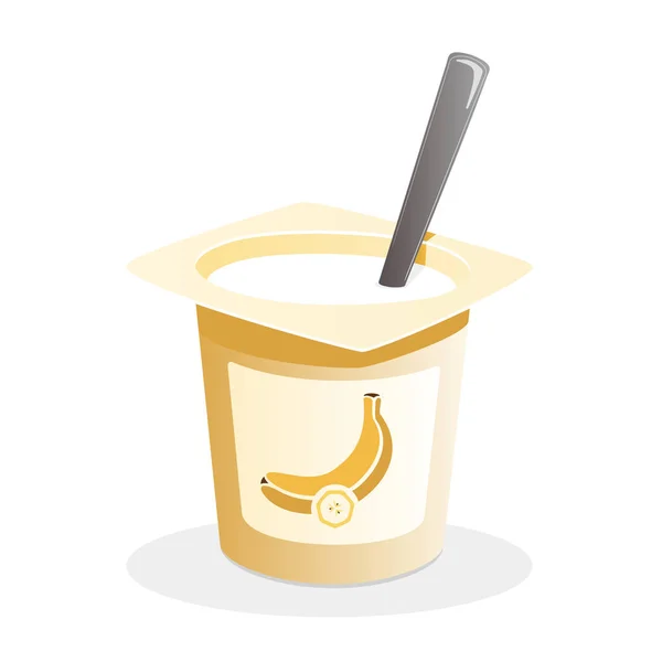 Банановий йогурт з ложкою всередині — стоковий вектор