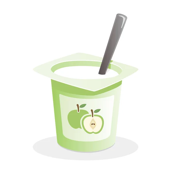 Яблучний йогурт з ложкою всередині — стоковий вектор