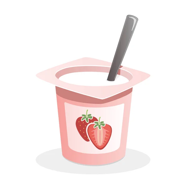 Полуничний йогурт з ложкою всередині — стоковий вектор