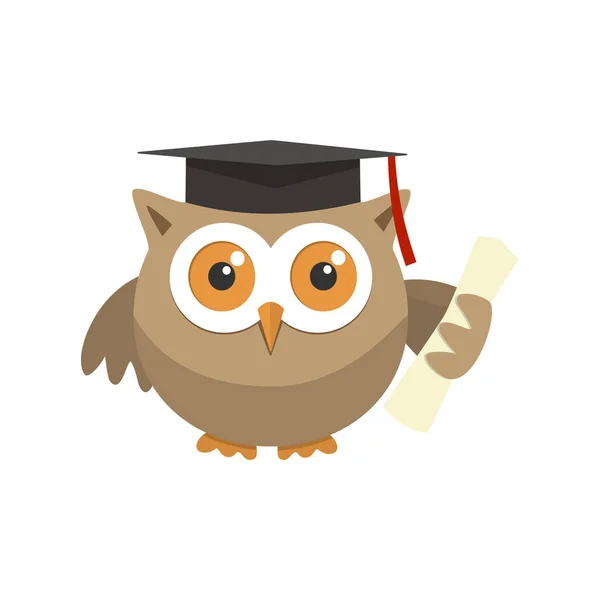 Búho graduado con un sombrero — Vector de stock