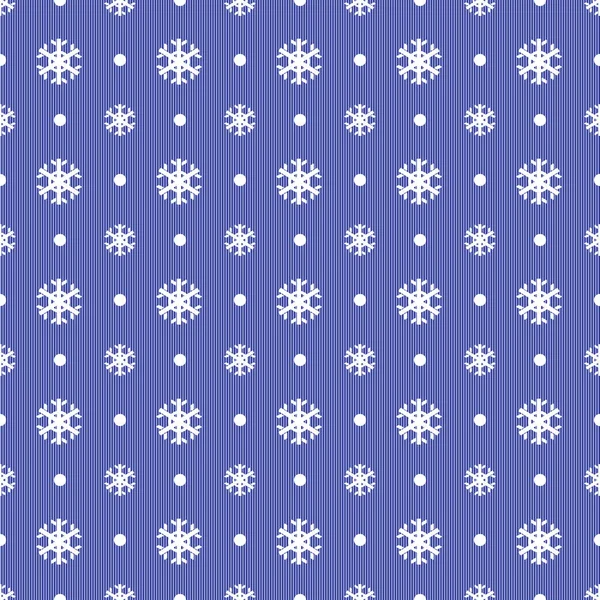 Nahtloses Weihnachtsmuster mit blauen Schneeflocken Punkten und Streifen — Stockvektor