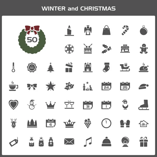 Invierno y Navidad vector icono conjunto — Archivo Imágenes Vectoriales