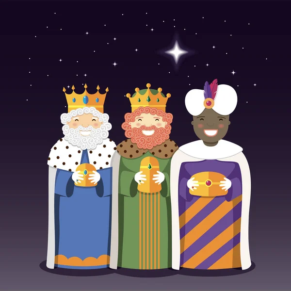 Los Reyes Magos con estrella navideña — Archivo Imágenes Vectoriales