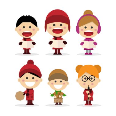 Beyaz arka plan üzerinde grup Noel şarkı çocuk şarkıları