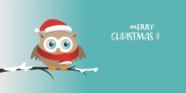 Karlı bir günde bir şube Noel Baba şapkası ile erkek baykuş