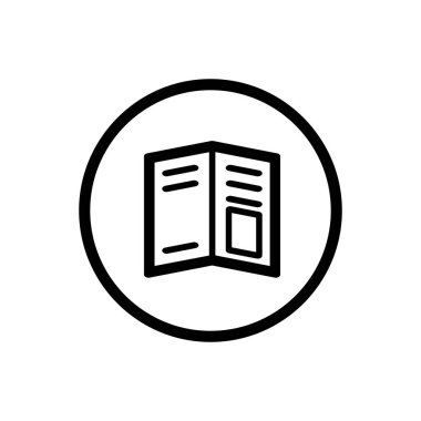 Daire şeklinde ve beyaz arkaplanlı bir dergi simgesi. Vektör illüstrasyonu