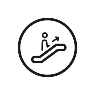 Beyaz arka planda merdiven tırmanma sembolü olan yürüyen merdiven ikonu. Vektör illüstrasyonu