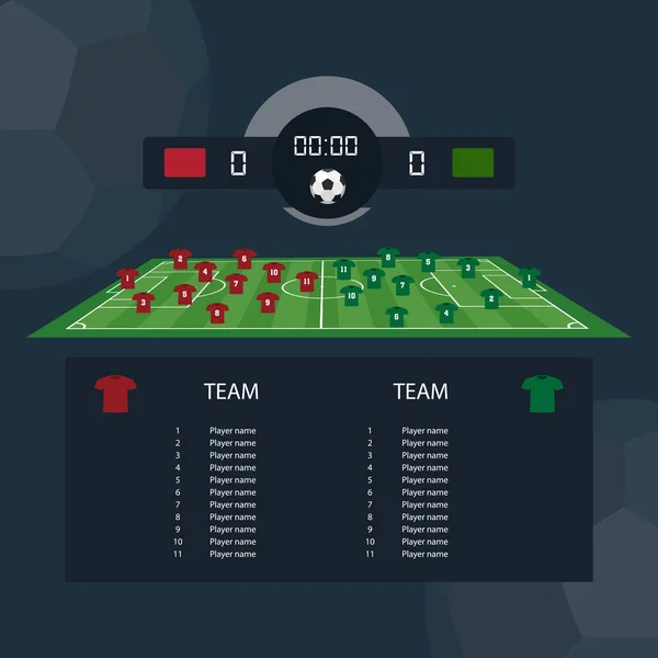Soccer Match Scoreboard Flat Design Two Example Teams Vector Illustration — Stock Vector