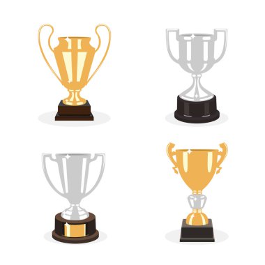 Altın ve Gümüş Kupası Kupa ayarlayın. Vektör çizim