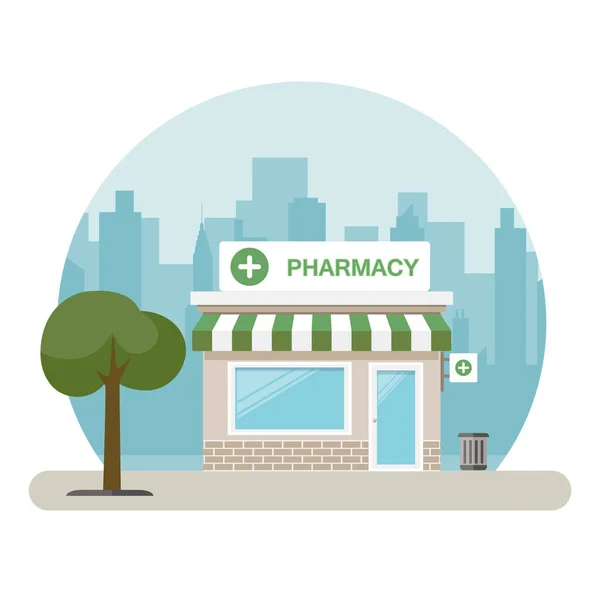 Edificio Farmacia Una Gran Ciudad Diseño Plano Ilustración Vectorial — Vector de stock