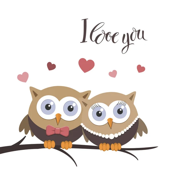 Búhos San Valentín Enamorados Del Mensaje Diseño Tarjeta Felicitación Ilustración — Vector de stock