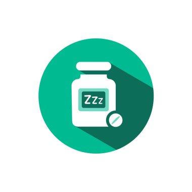 Yeşil çemberde gölgeli uyku hapları ikonu. Düz renk vektör eczane çizimi