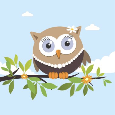 Bahar gününde dişi baykuş. Vektör illüstrasyonu