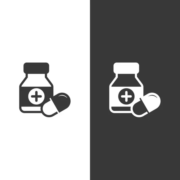 Cápsulas Icono Botella Sobre Fondo Blanco Negro Ilustración Farmacia Vectorial — Archivo Imágenes Vectoriales