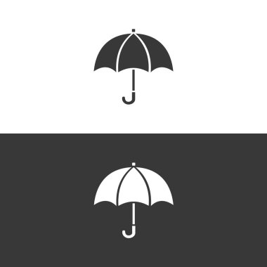 Şemsiye. Siyah beyaz arkaplanda ikon. Hava durumu düz vektör illüstrasyonu