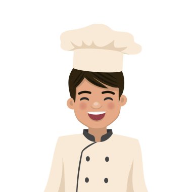 Mutlu aşçı gülümsüyor. İzole edilmiş düz vektör çizimi