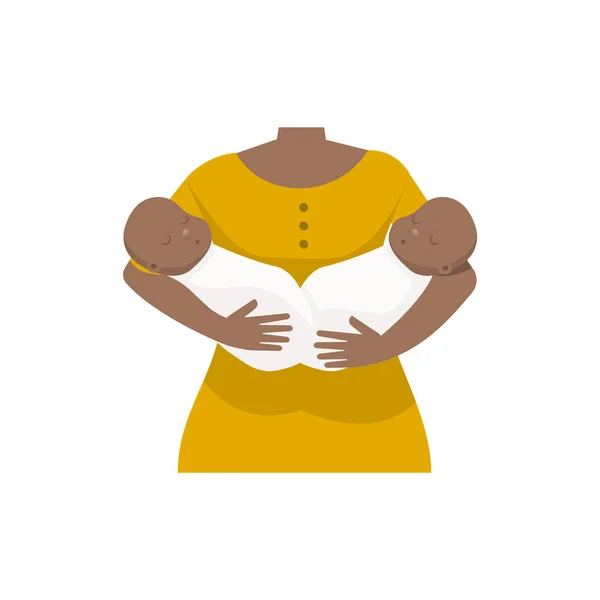 Mãe Afro Americana Com Bebés Gémeos Ilustração Vetorial Plana —  Vetores de Stock