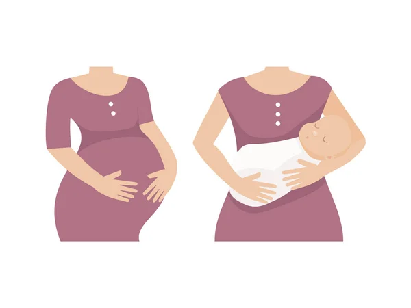 Embarazo Maternidad Conjunto Mujeres Antes Después Con Bebé Ilustración Vectorial — Archivo Imágenes Vectoriales