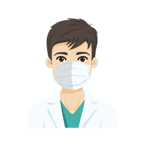 Junge Männliche Ärzte Tragen Die Atemschutzmaske N95 Gegen Infektionskrankheiten Flache — Stockvektor