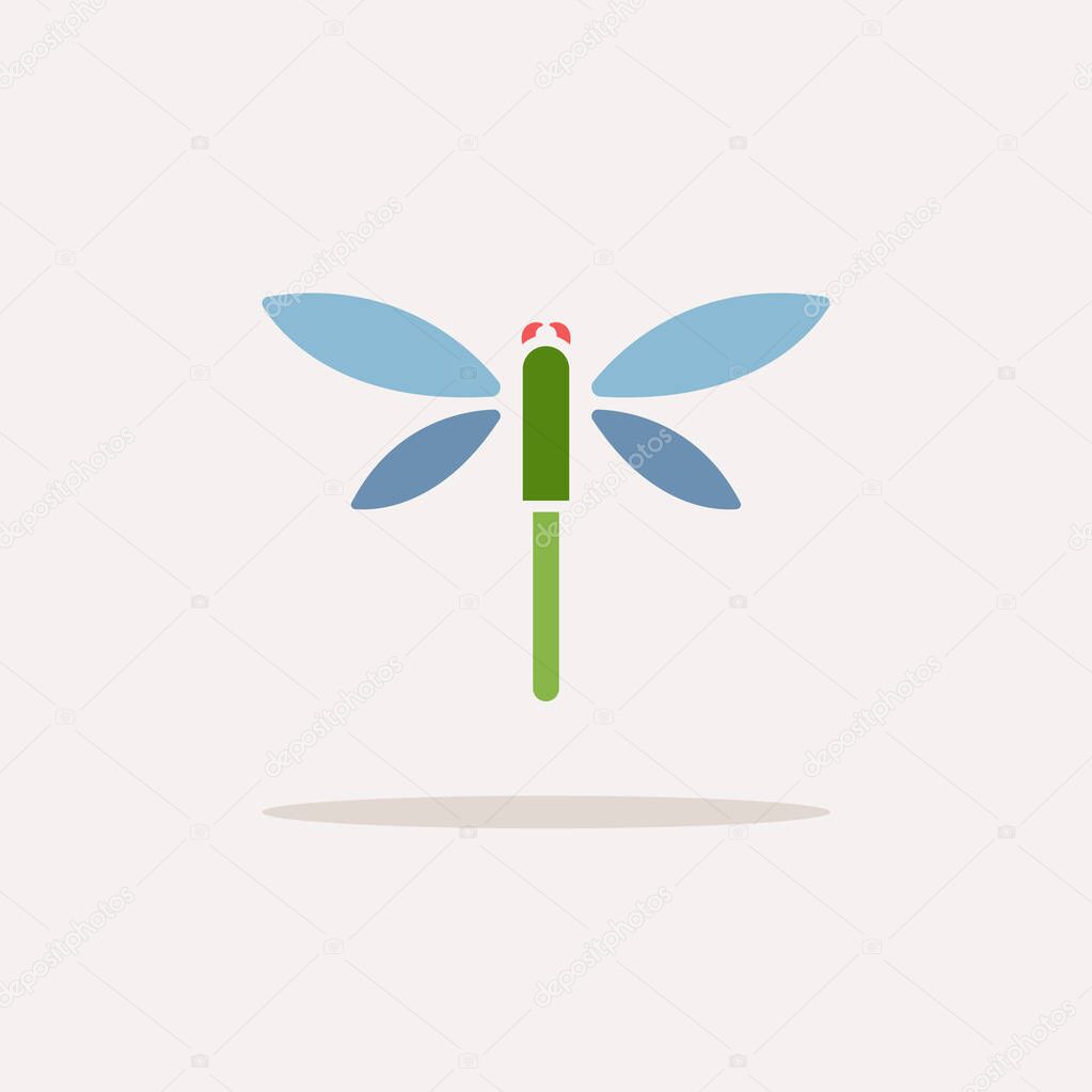 Dragonfly. Color icon with shadow. Animal vector illustration