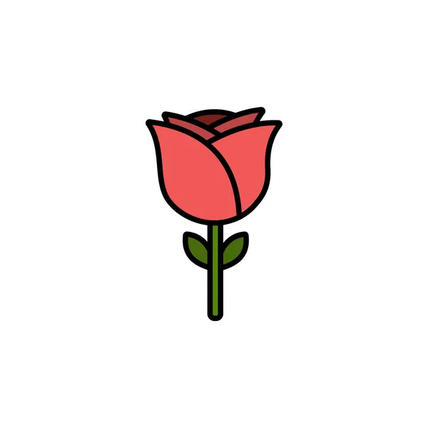 Rose Filled Color Icon Flower Vector Illustration — Stock Vector