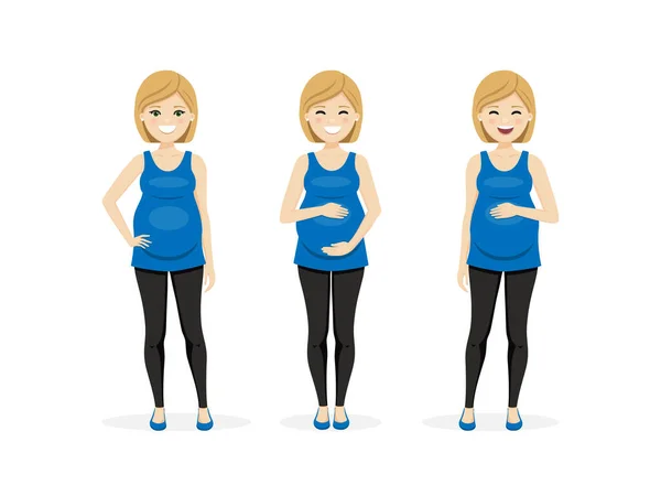 Mujer Embarazada Feliz Diferentes Poses Ilustración Vectorial — Archivo Imágenes Vectoriales
