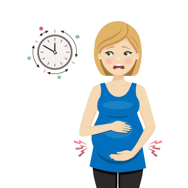 Gravid Kvinna Förlossning Mäter Sammandragningar Vektorillustration — Stock vektor