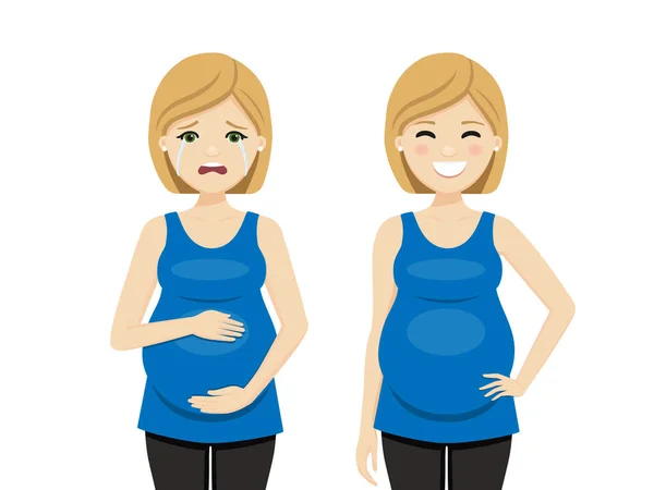 Mujer Embarazada Con Diferentes Estados Ánimo Ilustración Vectorial — Archivo Imágenes Vectoriales