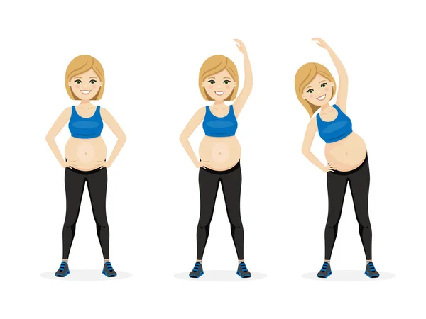 Jeune Femme Enceinte Fitness Mode Vie Sain Exercice Prénatal Illustration — Image vectorielle