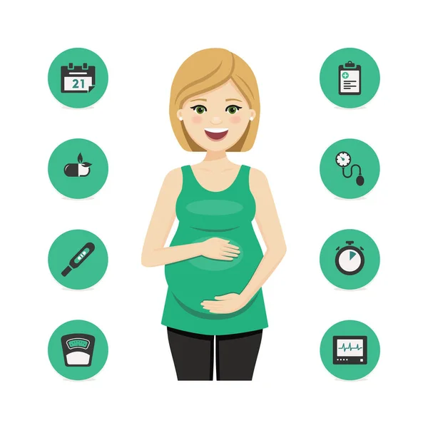Iconos Salud Del Embarazo Una Mujer Embarazada Ilustración Vectorial — Archivo Imágenes Vectoriales