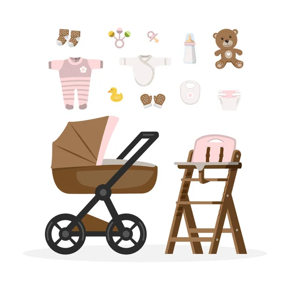 Baby Girl Care Items Vector Illustration — Stock Vector