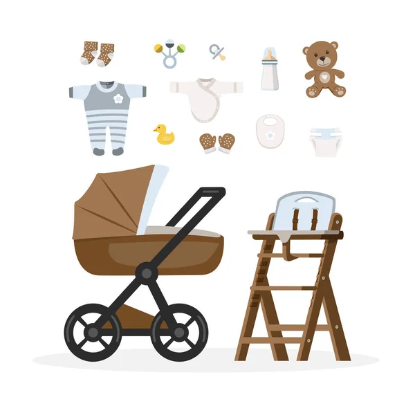 Bebê Menino Cuidados Itens Ilustração Vetorial —  Vetores de Stock