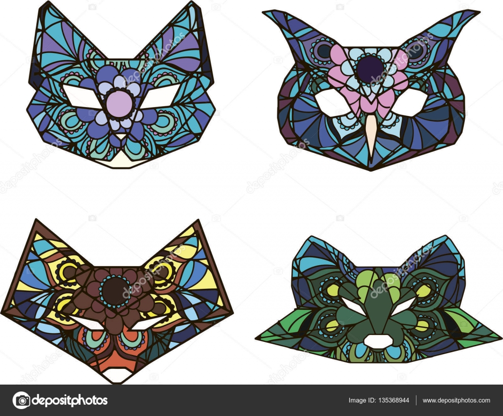 Silhouettes Des Chefs Des Quatre Animaux De Style Mandala