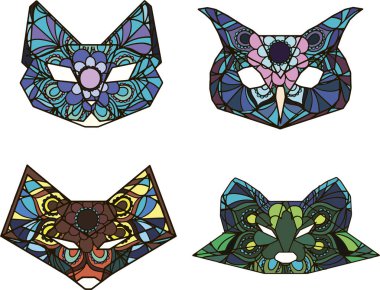 mandala stili tarafından dört hayvan başkanları siluetleri