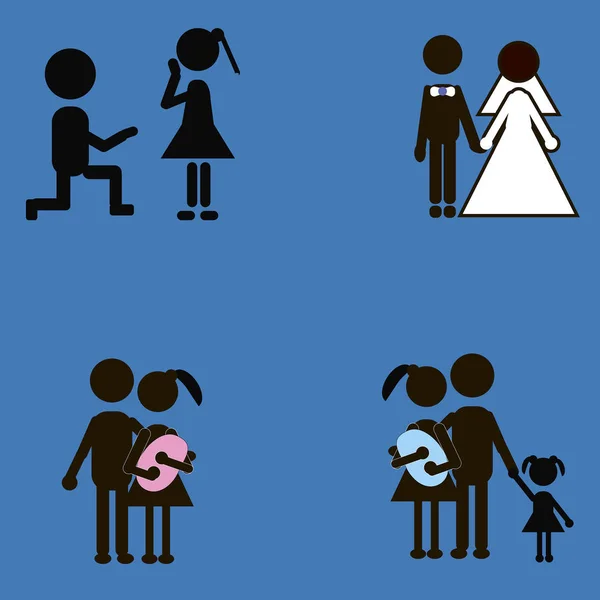 Çöp adamlar aşk hikayesi bir aile vektör çizim üzerinden — Stok Vektör