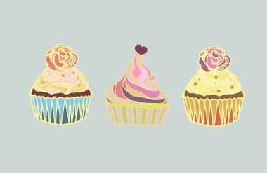 Üç tasy fincan kek un yumuşak renk