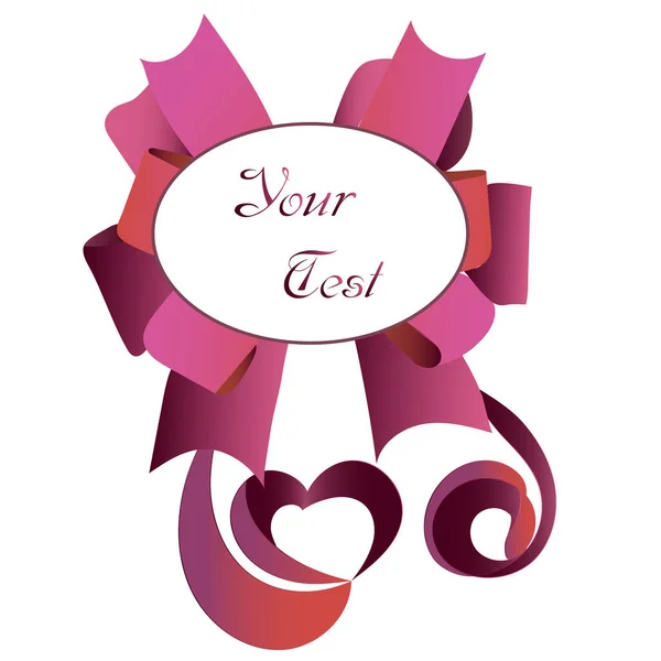 Big pink bow with white circle on the center with your text — Stock Vector