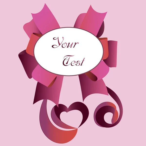 Big pink bow with white circle on the center with your text — Stock Vector