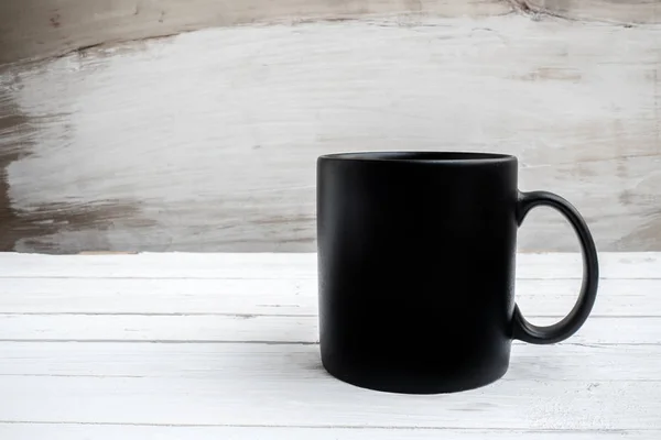 Zwarte Kop Koffie Houten Vloer — Stockfoto