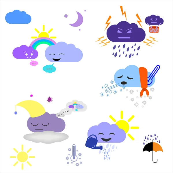 Иконки погоды в стиле мультфильма — стоковый вектор