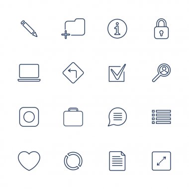 Yazılım, uygulama veya Web sitesi - sosyal medya ve teknoloji için 16 vektör simge kümesi