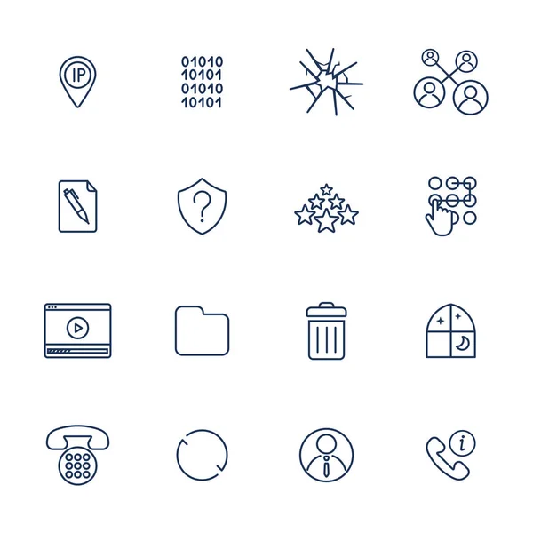 Set of 16 vector icons for software, application or websites - social media and technology — Stock Vector