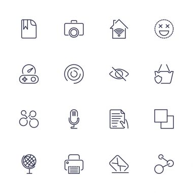Web ve mobil UI, kullanılacak Evrensel web Icons set temel UI web elemanları dosya, yazıcı, posta, oyun, sepet, kamera ve diğer. Düzenlenebilir kontur
