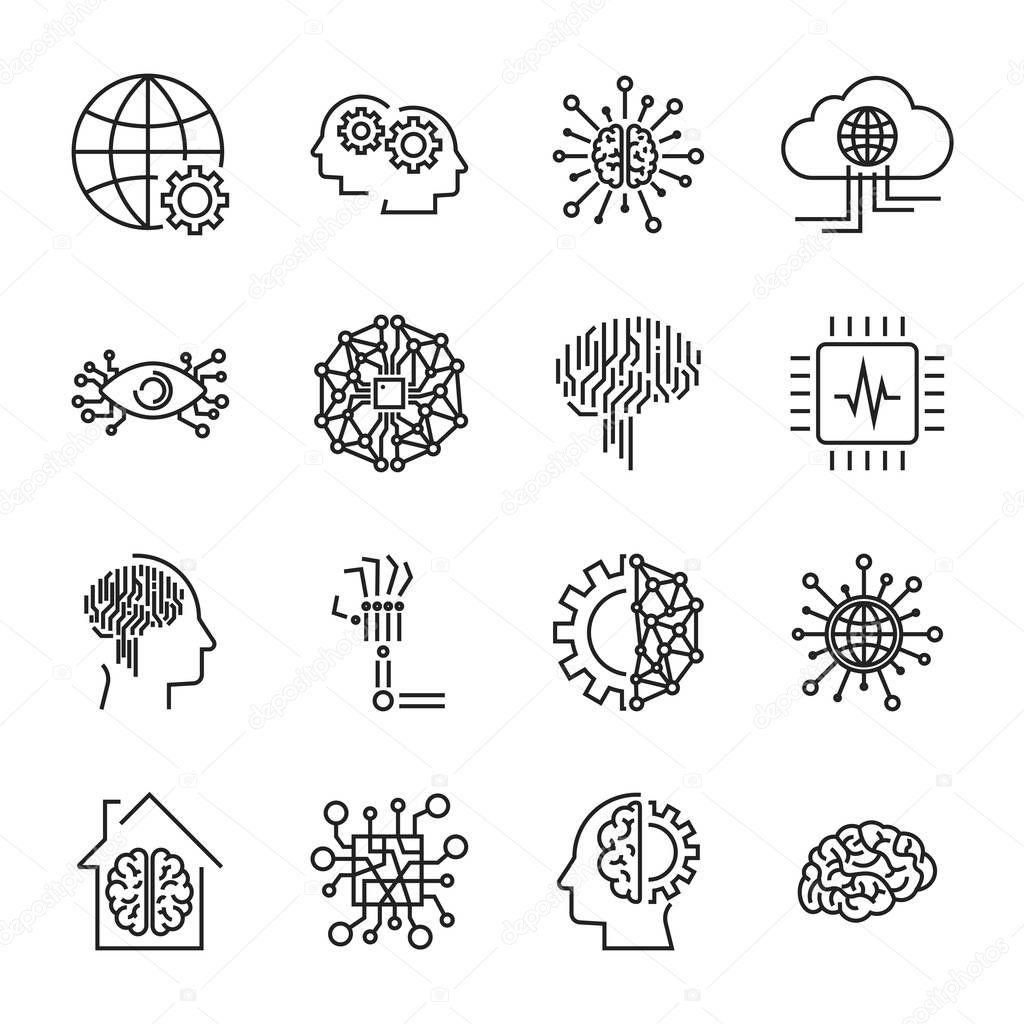 Artificial intelligence and robot related vector icon set. It co