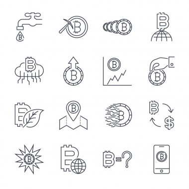 Cryptocurrency satır Icons Set. İnce anahat vektör toplama