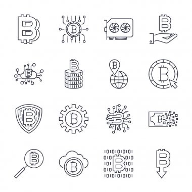 Set of vector bitcoin line icons. Investments, payments and exch clipart