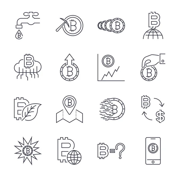 Cryptocurrency satır Icons Set. İnce anahat vektör toplama